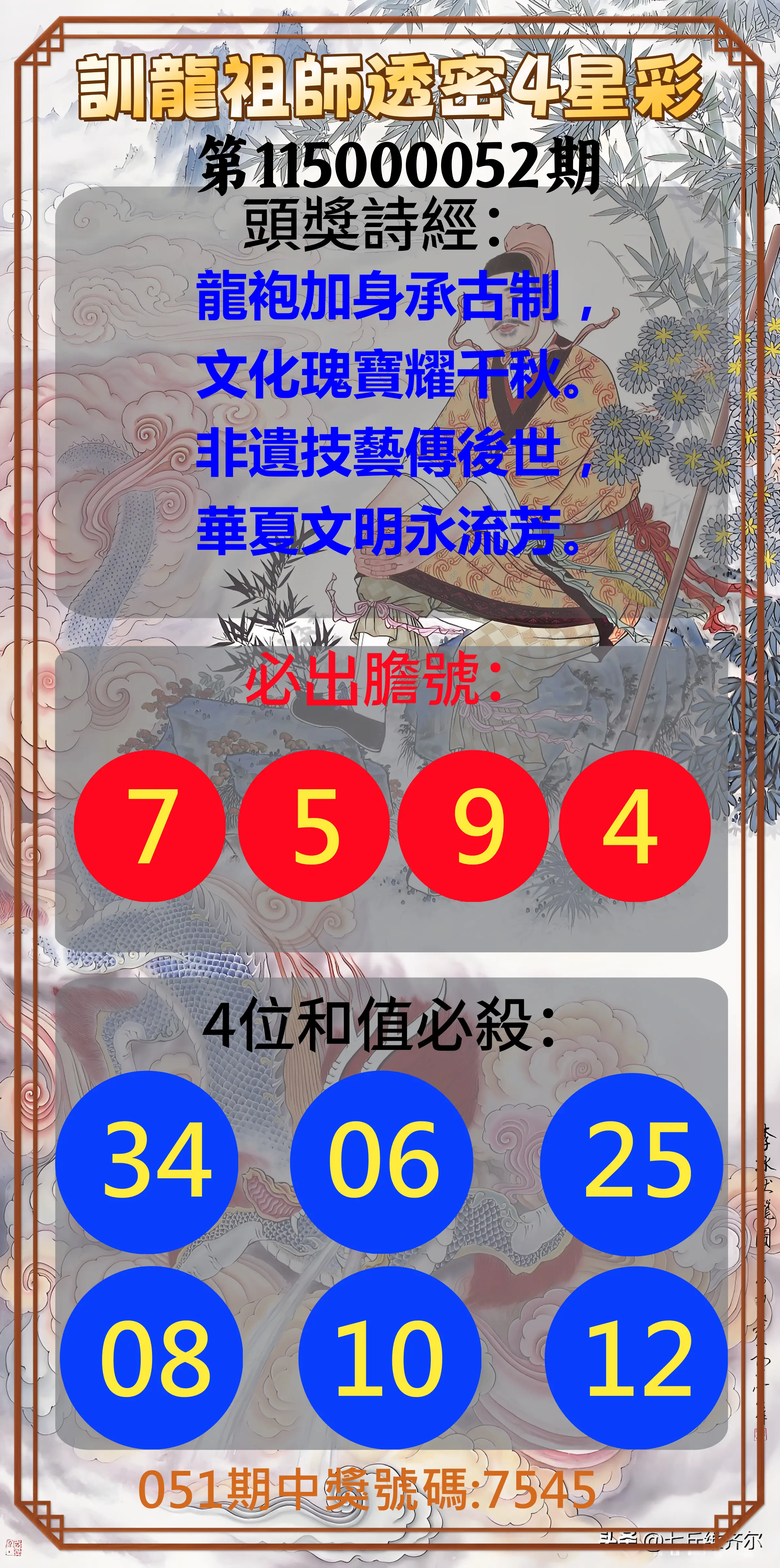 4星彩第115000052期(02/27)訓龍祖師透密4星彩