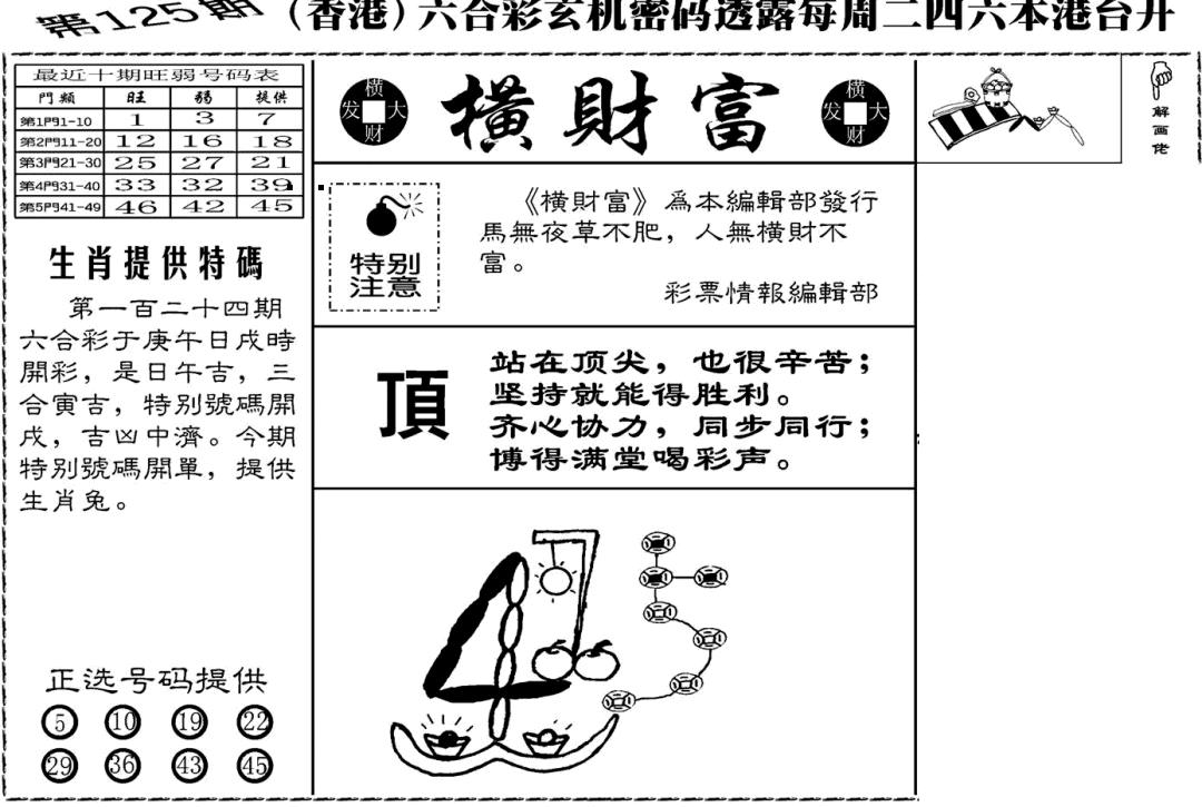 六合彩125期老版横财富(黑白)