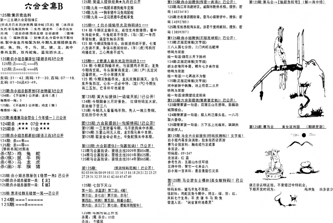 六合彩125期六合全集B(黑白)