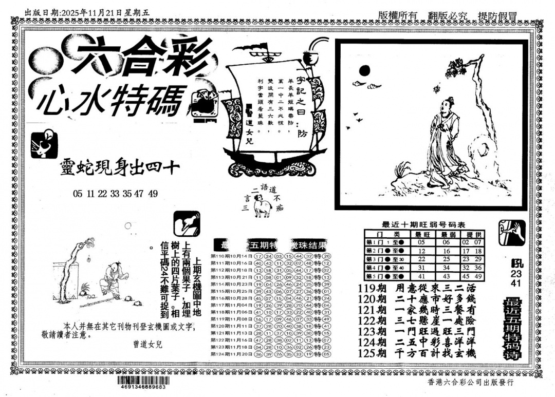 六合彩125期新特码心水(黑白)