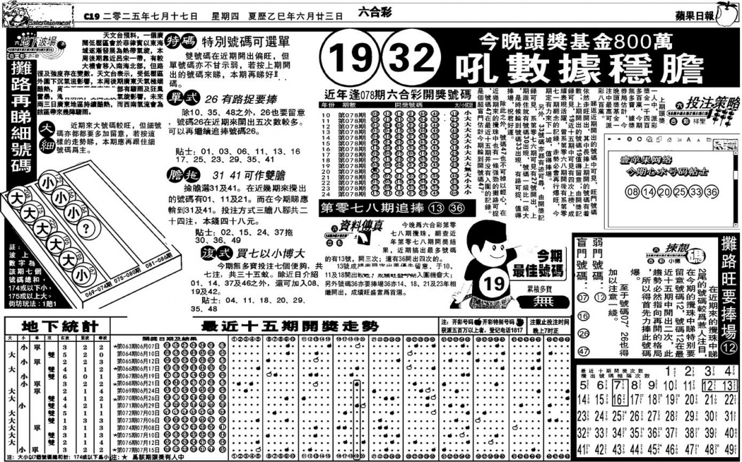 六合彩078期私作苹果报B(自决)(黑白)