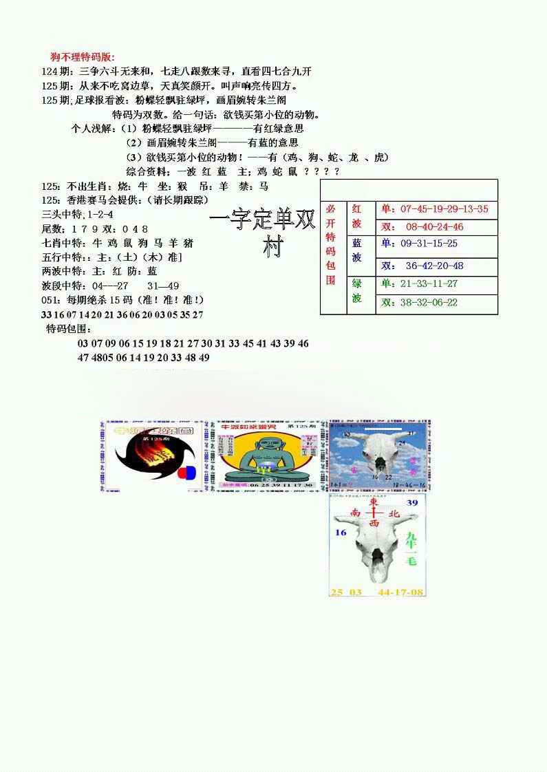 六合彩125期狗不理特码报