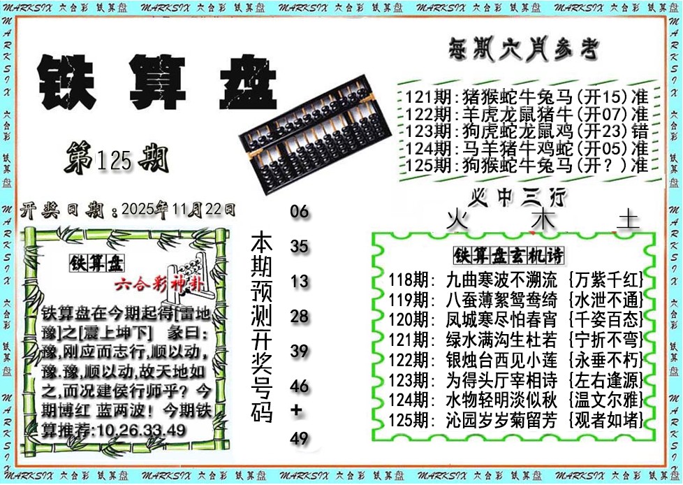 六合彩125期铁算盘