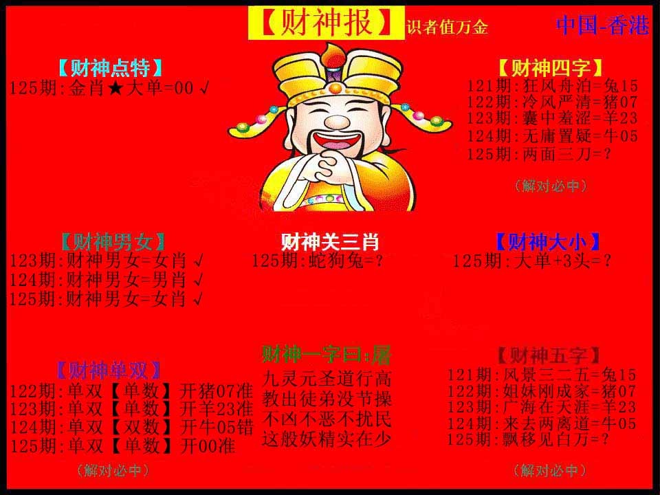 六合彩125期红财神