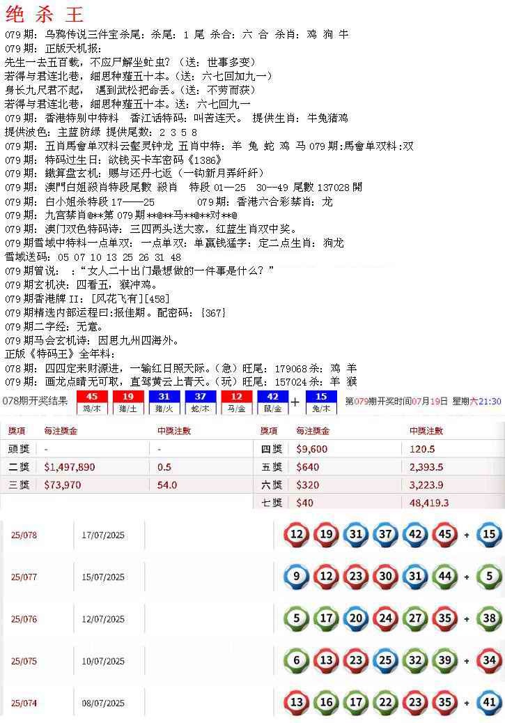六合彩079期蓝天报B