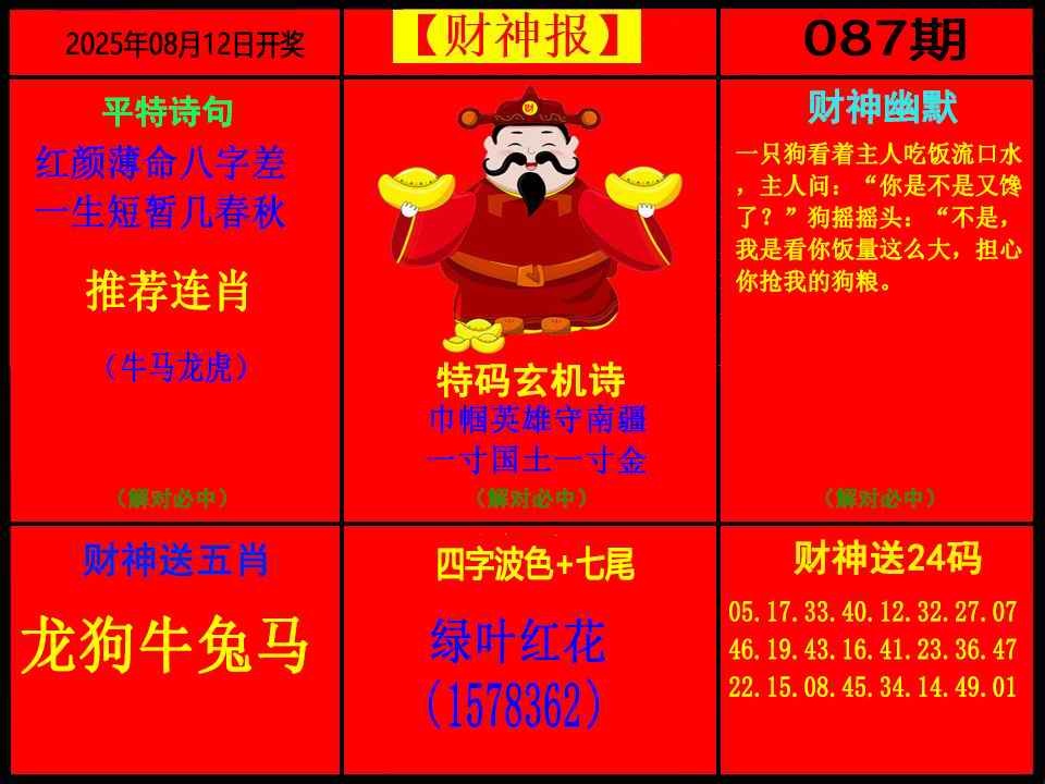 六合彩087期财神报